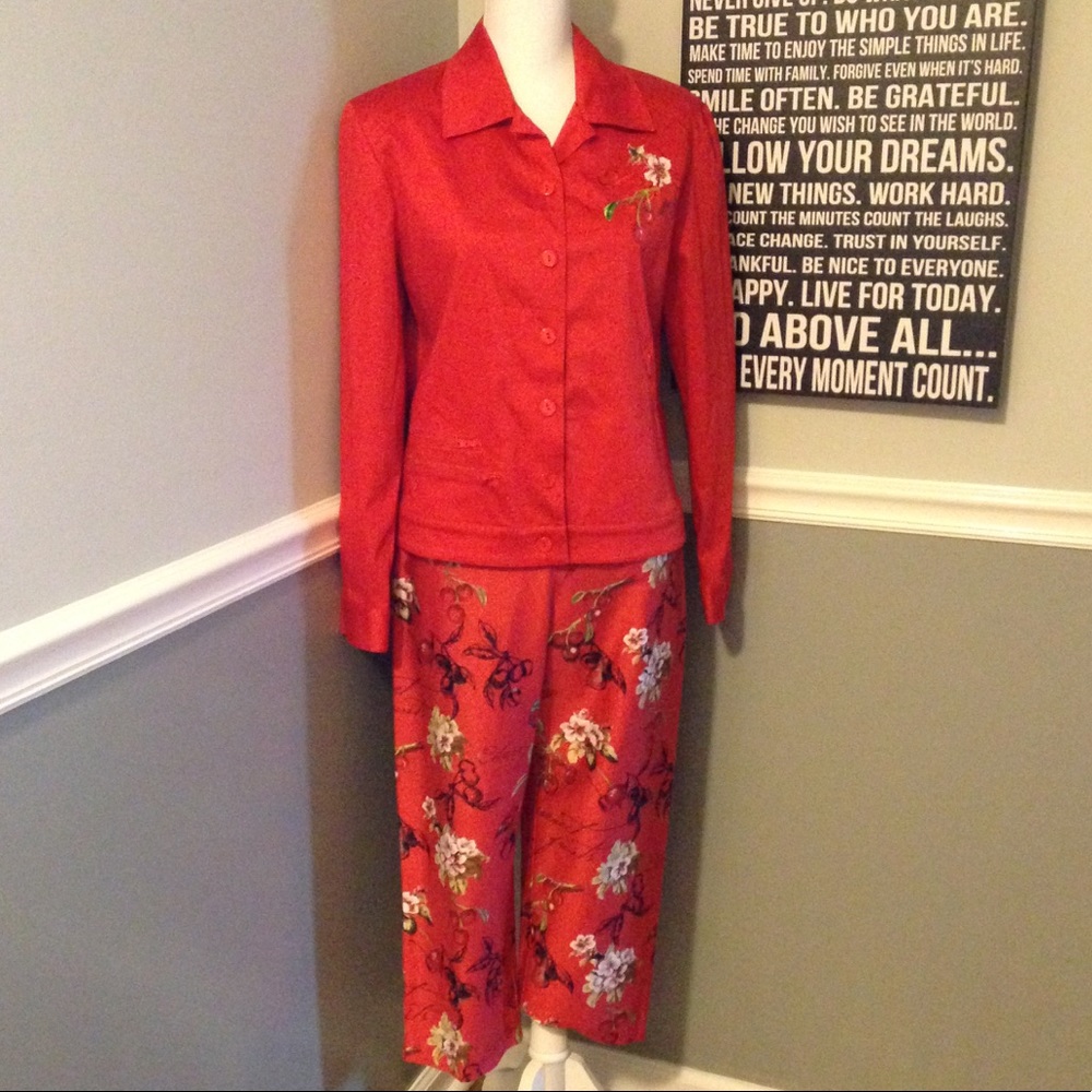 3pc. Nancy Bolen Outfit Pants Skirt Jacket Cherry